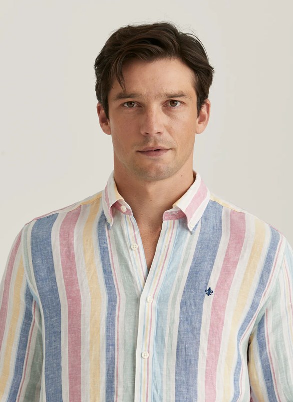 MORRIS Linen Happy Stripe Shirt Classic Fit