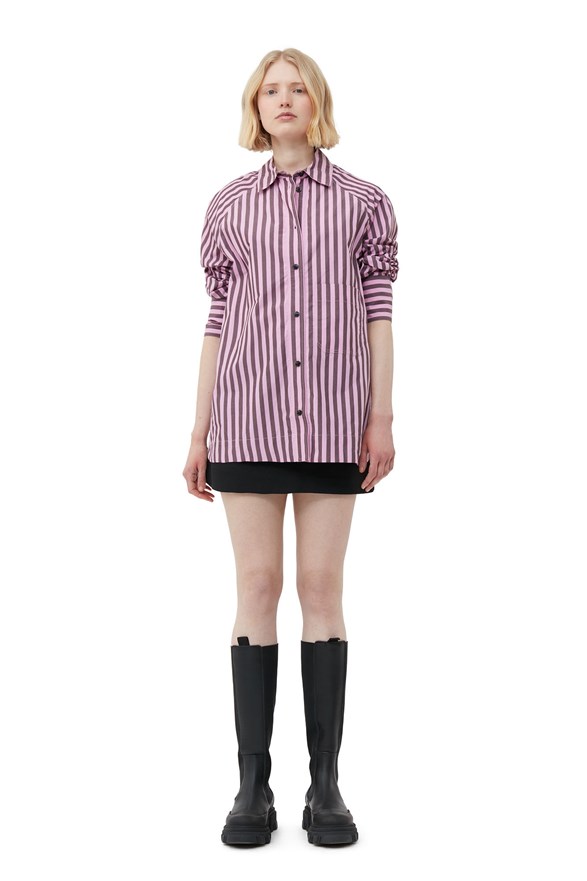 GANNI Stripe Cotton Oversize Raglan Shirt