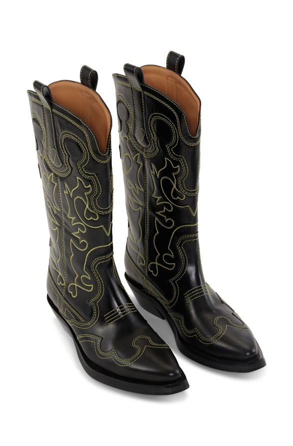 GANNI Mid Shaft Embroidered Western Boot